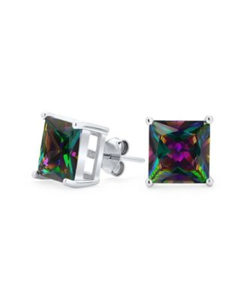 Bling Jewelry Square Black Mystic Rainbow Cubic Zirconia Cz Stud Earrings Sterling Silver