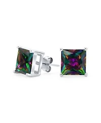 Bling Jewelry Square Black Mystic Rainbow Cubic Zirconia Cz Stud Earrings Sterling Silver