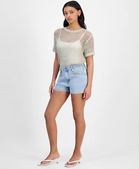 Bar Iii Women's Rhinestone-Pocket Denim Shorts, Exclusively at Macy's