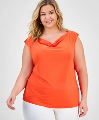 Kasper Plus Cowlneck Cap-Sleeve Top