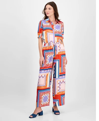 T Tahari Women's Printed Wide-Leg Pull-On Pants