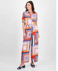 T Tahari Women's Printed Wide-Leg Pull-On Pants
