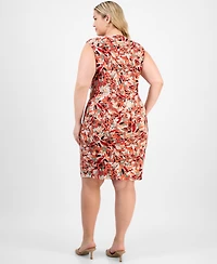 Kasper Plus Printed Sleeveless Faux-Wrap Sheath Dress