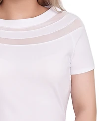 Ny Collection Petite Short Sleeve Dress with Mesh Insets