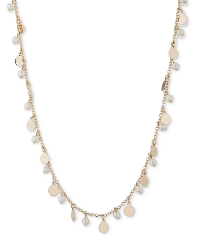 Lauren Ralph Lauren Gold-Tone Shaky Disc & Imitation Pearl Collar Necklace, 16" + 3" extender