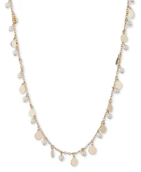 Lauren Ralph Lauren Gold-Tone Shaky Disc & Imitation Pearl Collar Necklace, 16" + 3" extender