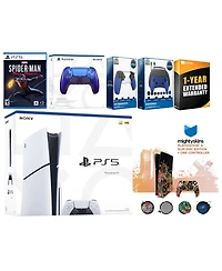 Sony Playstation 5 Slim Disc with Spider-Man: Miles Morales, Extra Sterling Silver Controller, Gamer Kit, Trigger Kit and MightySkins Decal Voucher +