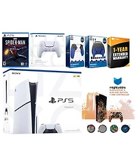 Sony Playstation 5 Slim Disc with Spider-Man: Miles Morales, Extra Sterling Silver Controller, Gamer Kit, Trigger Kit and MightySkins Decal Voucher +