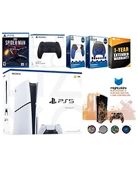 Sony Playstation 5 Slim Disc with Spider-Man: Miles Morales, Extra Sterling Silver Controller, Gamer Kit, Trigger Kit and MightySkins Decal Voucher +