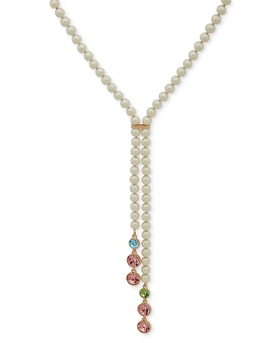 Emily in Paris Gold-Tone Muti Stone & Imitation Pearl Lariat Necklace, 20" + 3" extender