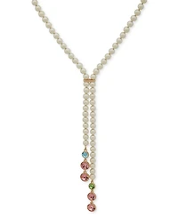 Emily in Paris Gold-Tone Muti Stone & Imitation Pearl Lariat Necklace, 20" + 3" extender