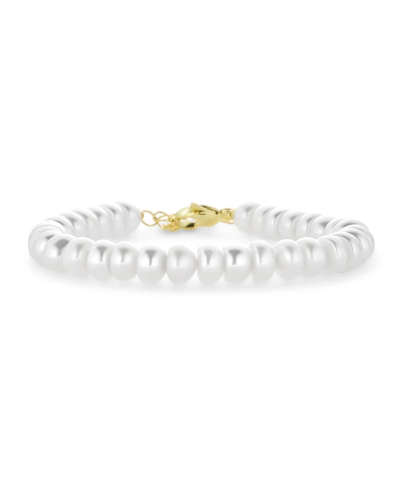 Bling Jewelry Traditional 5MM White Freshwater Pearl Strand Bracelet 18K Gold 6.5-8.5"