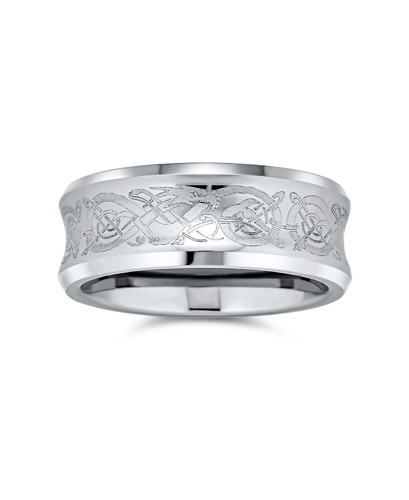 Bling Jewelry Celtic Knot Dragon Inlay Couples Concave Titanium Promise Band Ring Black Silver Gold Tone Comfort Fit 8MM