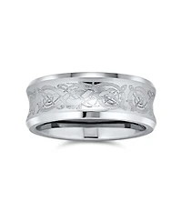 Bling Jewelry Celtic Knot Dragon Inlay Couples Concave Titanium Promise Band Ring Black Silver Gold Tone Comfort Fit 8MM