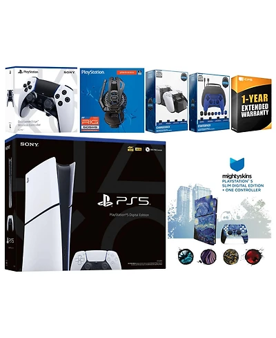 Sony Playstation 5 Slim Digital with Extra Edge Controller, Plantronics Headset, Gamer Kit, Charge Dock and MightySkins Decal Voucher + 1 Year Cps Ext