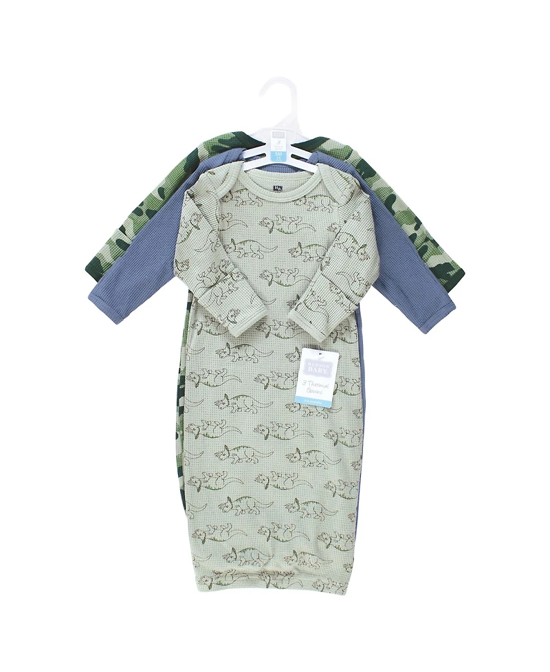 Hudson Baby Baby Boys Hudson Thermal Gown 3pk, Sage Dinosaur, Newborn