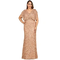 Lara Women's Beaded Gown with Draped Cape Sleeves