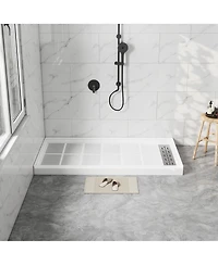 Casainc 60"W X 32"D Smc Single Threshold Shower Base Anti-Slip Shower Pan, Drain Assembly & Drain Cover Included