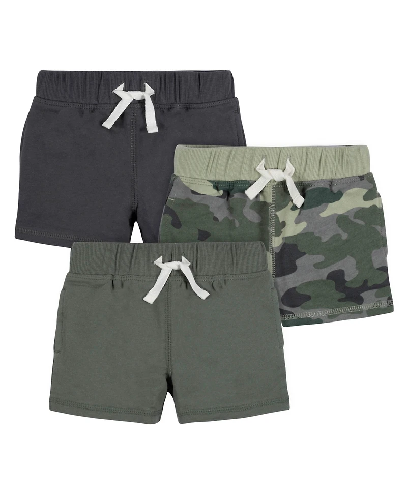 Gerber Baby Boys 3-Pack Pull-On Knit Shorts, Gray & Black, 18 Months