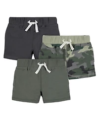 Gerber Baby Boys 3-Pack Pull-On Knit Shorts, Gray & Black, 18 Months