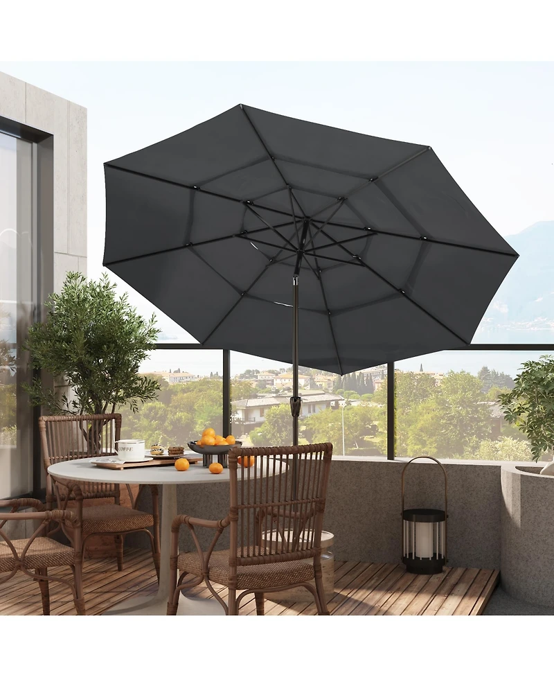 11 ft. Outdoor Patio Market Beach Umbrella with 3-Tier Vented Canopy, With 8 Heavy-Duty Ribs & Crank Tilt in Blue