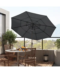 11 ft. Outdoor Patio Market Beach Umbrella with 3-Tier Vented Canopy, With 8 Heavy-Duty Ribs & Crank Tilt in Blue