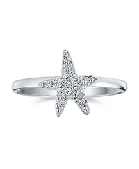 Bling Jewelry Tiny Pave Cubic Zirconia Cz Nautical Tropical Beach Starfish Ring .925 Sterling Silver