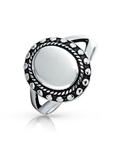 Bling Jewelry Beaded Halo .925 Sterling Silver Oval Signet Ring Split Shank Band