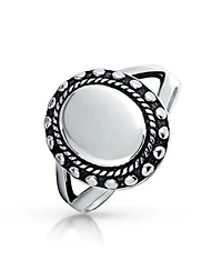 Bling Jewelry Beaded Halo .925 Sterling Silver Oval Signet Ring Split Shank Band