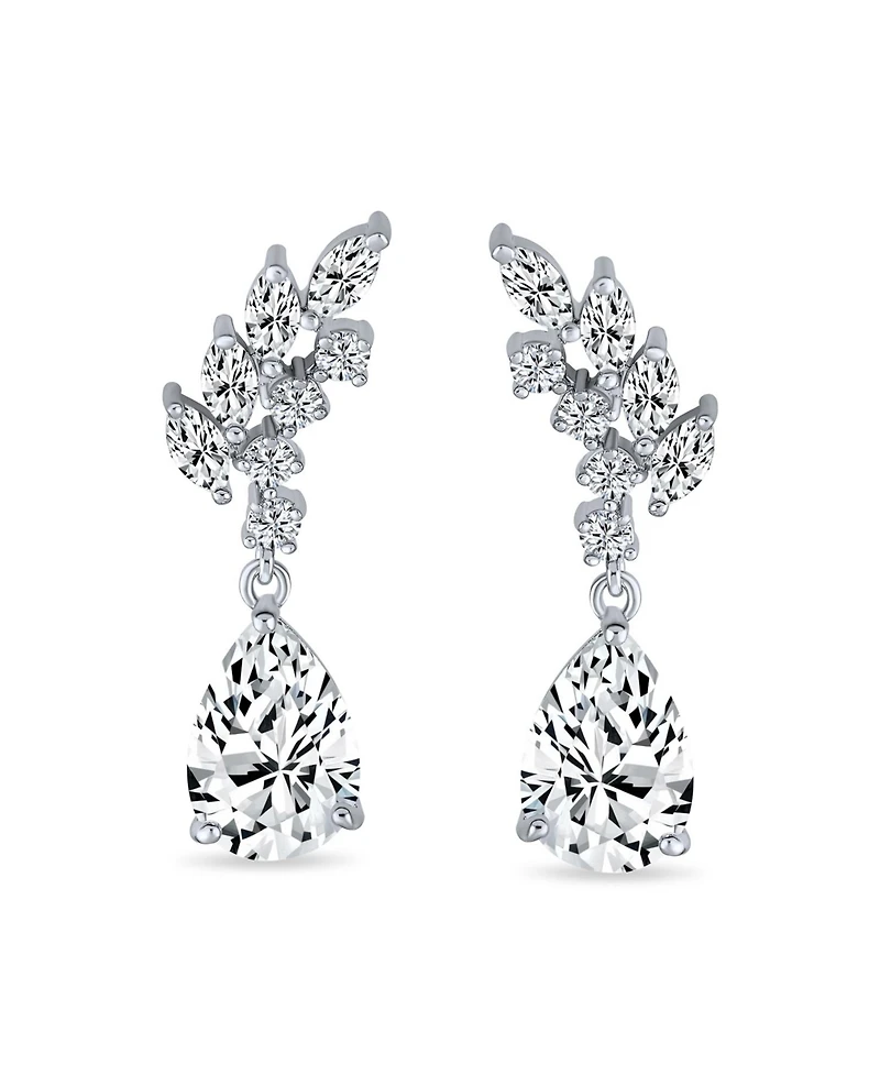 Bling Jewelry Prom Leaf Teardrop Dangle Chandelier Earrings Silver Cubic Zirconia 1.3 Inch