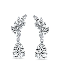 Bling Jewelry Prom Leaf Teardrop Dangle Chandelier Earrings Silver Cubic Zirconia 1.3 Inch