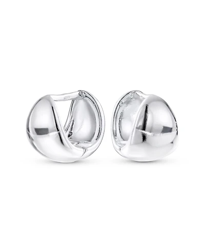 Bling Jewelry Minimalist Geometric Hoop Huggie Earrings in Sterling Silver