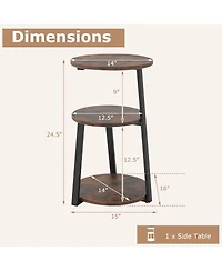 3-Tier Accent Round Side Table with Metal Frame-1 Piece