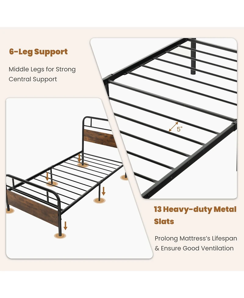 Twin Size Bed Frame with Industrial Headboard-Twin Size