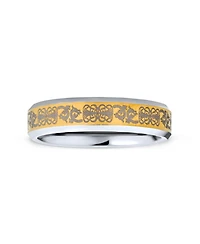 Bling Jewelry Couples Two Tone Celtic Knot Dragon Silver Gold Tones Titanium Band Rings Comfort Fit 5MM Wide Beveled Edge