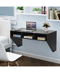 Wall Mounted Floating Sturdy Computer Table with Storage Shelf