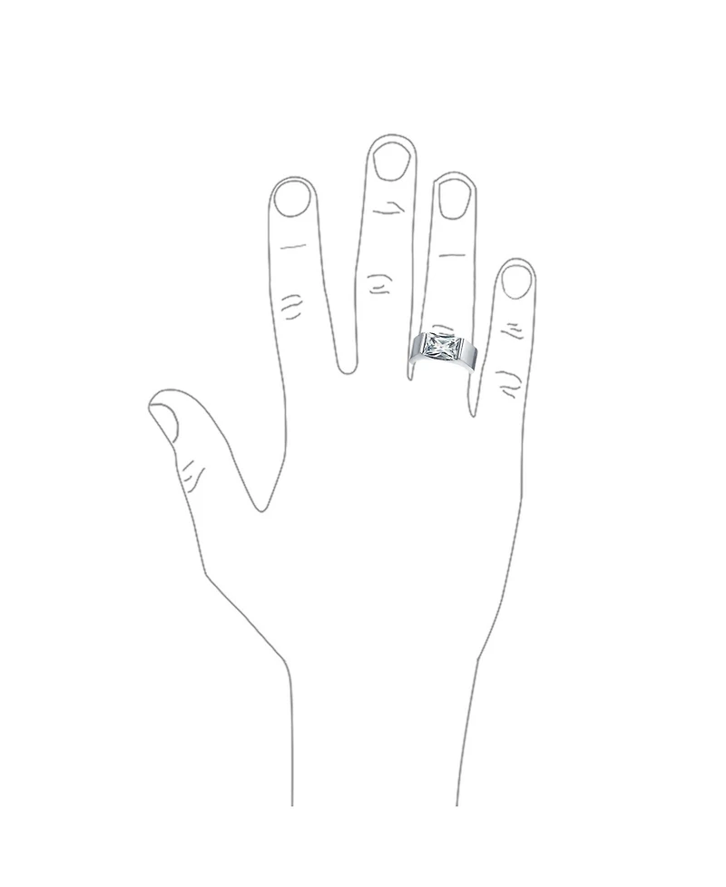 Bling Jewelry Simple Geometric 4CTW Rectangular Cubic Zirconia Emerald Cut Cz Statement Promise Ring Silver Tone Stainless Steel