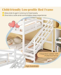 Twin House Bed with Stairs and Roof for Kids