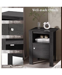 Compact Floor Farmhouse Nightstand with Open Shelf and Cabinet