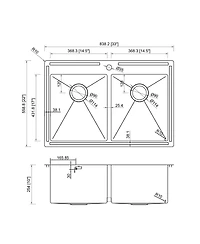 33 Inch Stainless Steel Brushed Kitchen Manual Sink With Double Grooves On The Counter
