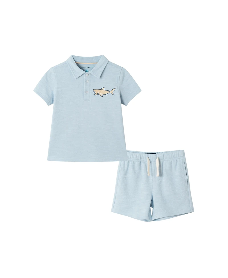 Andy & Evan Toddler Boys Toddler/Child Lt Blue Textured Polo and Shorts Set