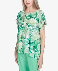 Alfred Dunner Women's Rise Shine Monotone Tropical Leaf Crew Neck T-Shirt