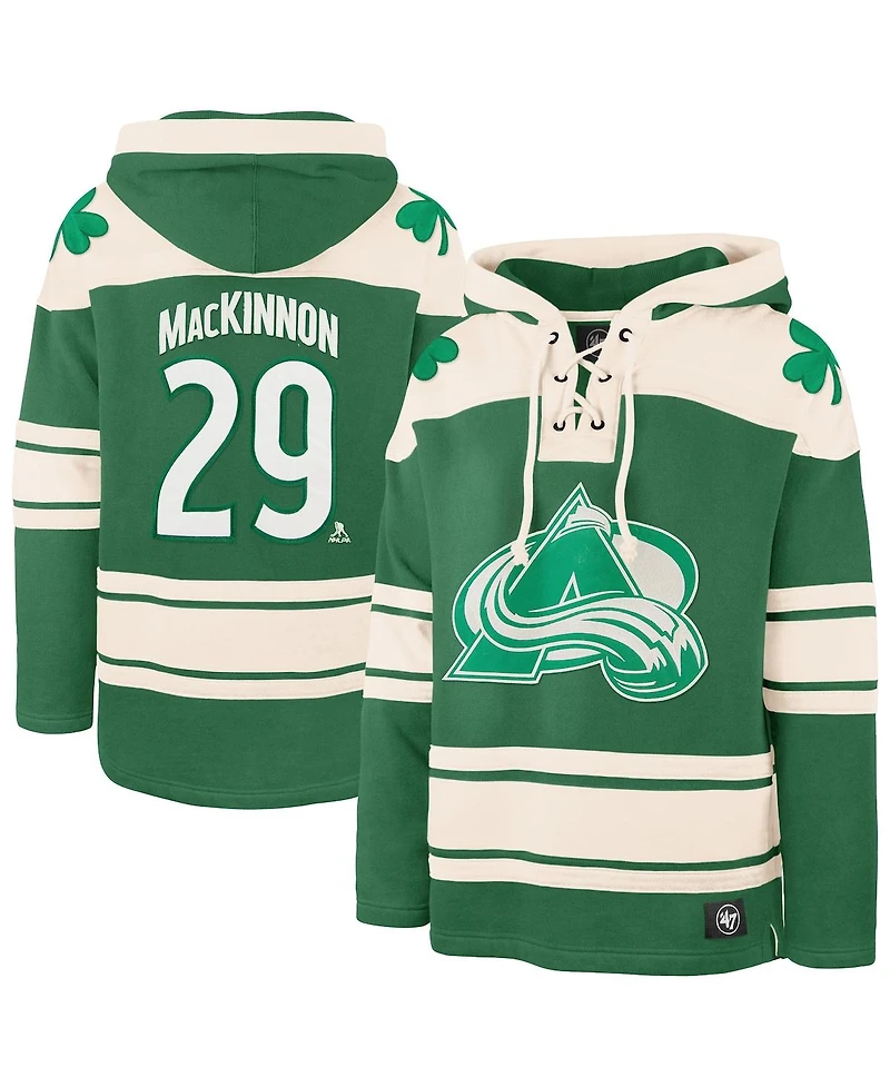 '47 Brand Men's Nathan MacKinnon Kelly Green Colorado Avalanche St. Patrick's Day Player Name Number Lacer Pullover Hoodie