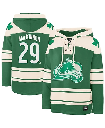 '47 Brand Men's Nathan MacKinnon Kelly Green Colorado Avalanche St. Patrick's Day Player Name Number Lacer Pullover Hoodie