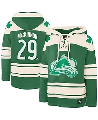 '47 Brand Men's Nathan MacKinnon Kelly Green Colorado Avalanche St. Patrick's Day Player Name Number Lacer Pullover Hoodie