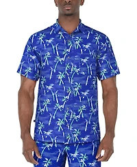 Pga Tour Men's Short Sleeve Watercolor Palm Print Button-Front Shirt