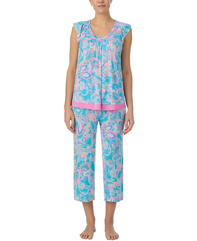 Ellen Tracy Women's Printed V-Neck Cropped Pajama Set