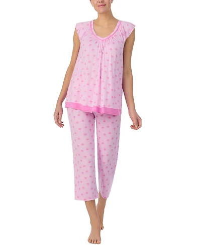 Ellen Tracy Women's Printed V-Neck Cropped Pajama Set