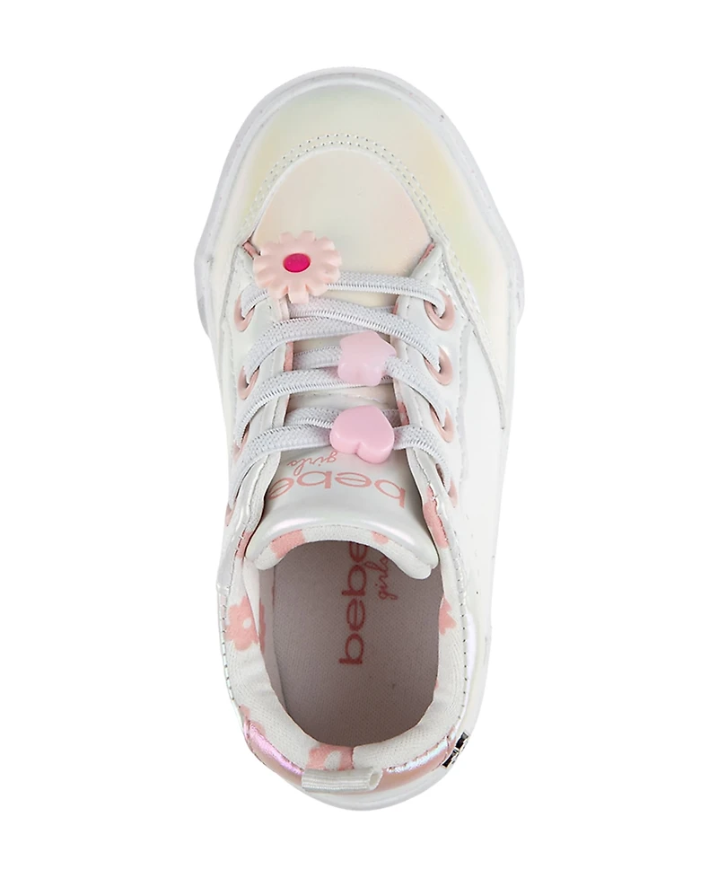 Bebe Toddler Girls Printed Flower Lining with Charms Sneakers