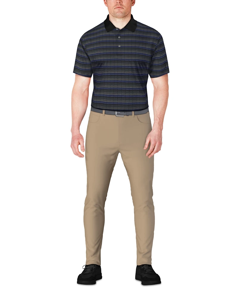 Pga Tour Men's Short Sleeve Jacquard Striped Golf Polo Shirt